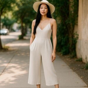 Lost in Lunar White Cotton Gauze Jumpsuit XS Wide Leg Minimalist